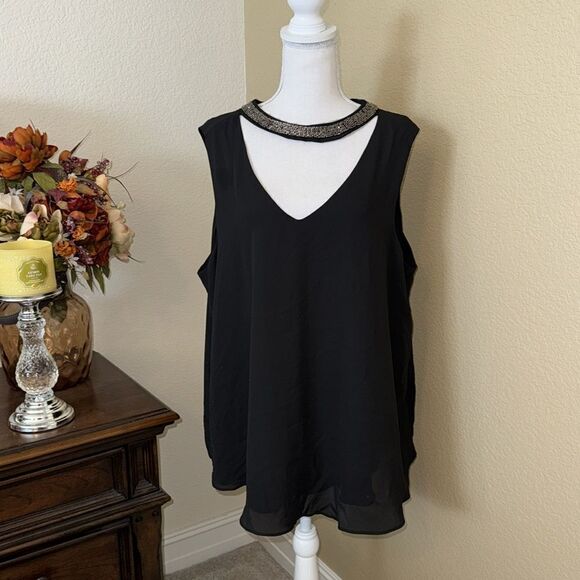 NWT Torrid Black Georgette Embellished Beaded Choker Sleeveless Tank Top 1X - Picture 3 of 5
